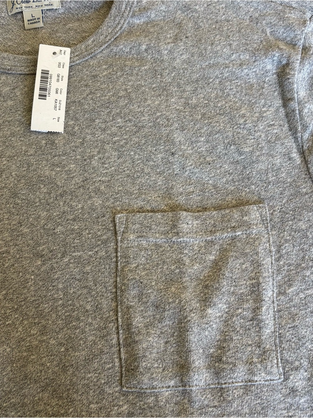 Men’s J. Crew Heather Gray Long-Sleeve Pocket Tee - Picture 2 of 5